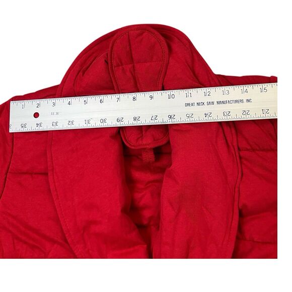 Skin X J Crew Robe Red Quilted Waist Tie Shawl Cotton W Eye Mask - Picture 8 of 13
